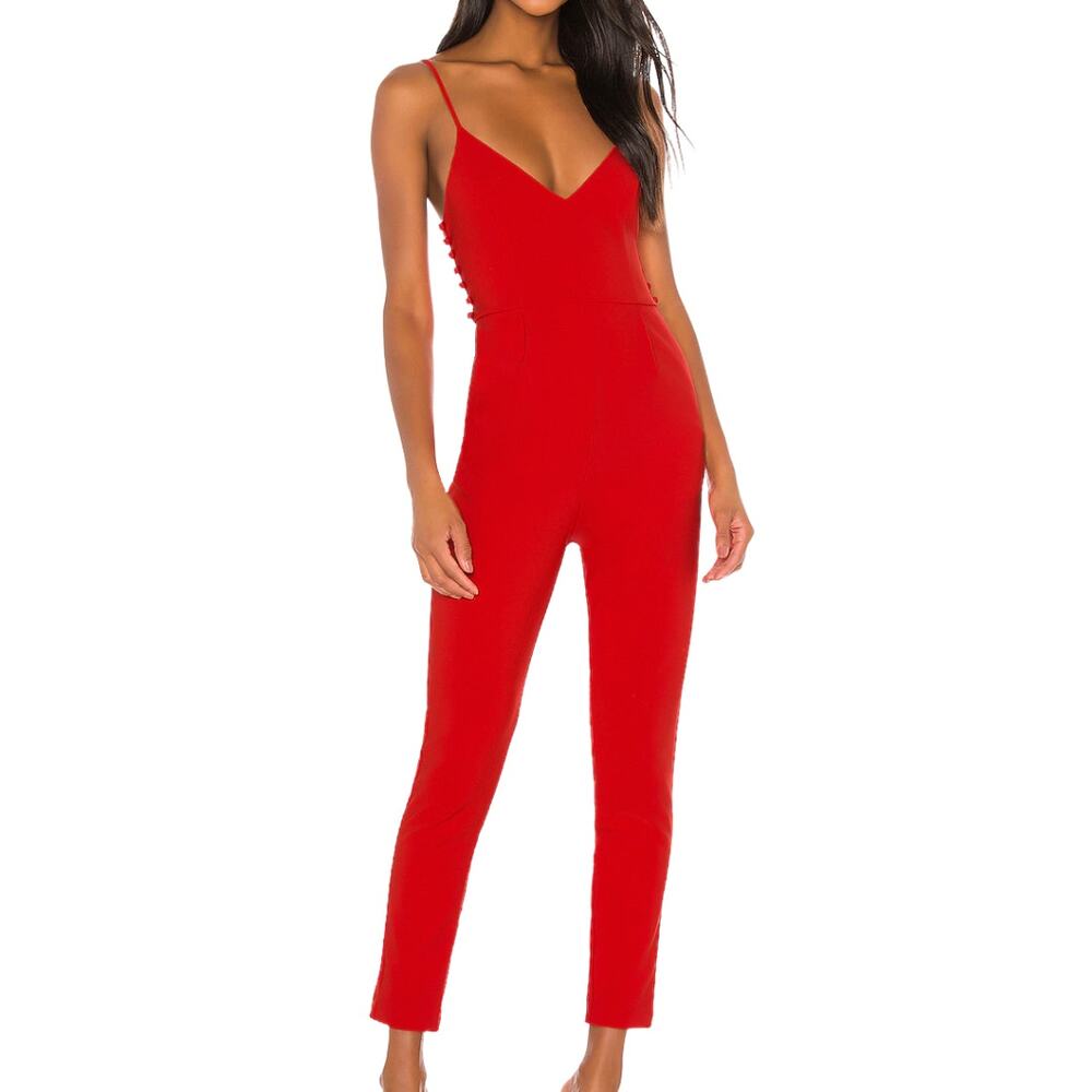 Lovers + Friends Norrie Jumpsuit Bright Red Strappy Ankle Length Sz XS